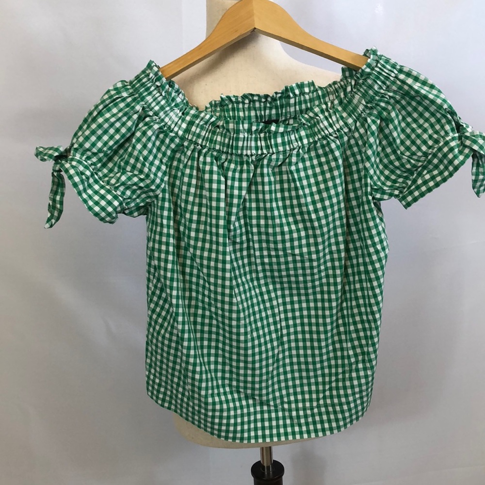 J.Crew green white short tie sleeve gingham 2